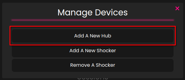 Image of the add a new hub button in the manage devices panel